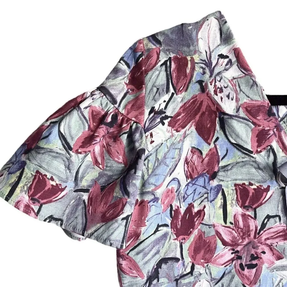 NWT Zara Multicolor Floral Mini Dress Size L Ruffled Short Sleeves Bow V Back - Picture 4 of 10